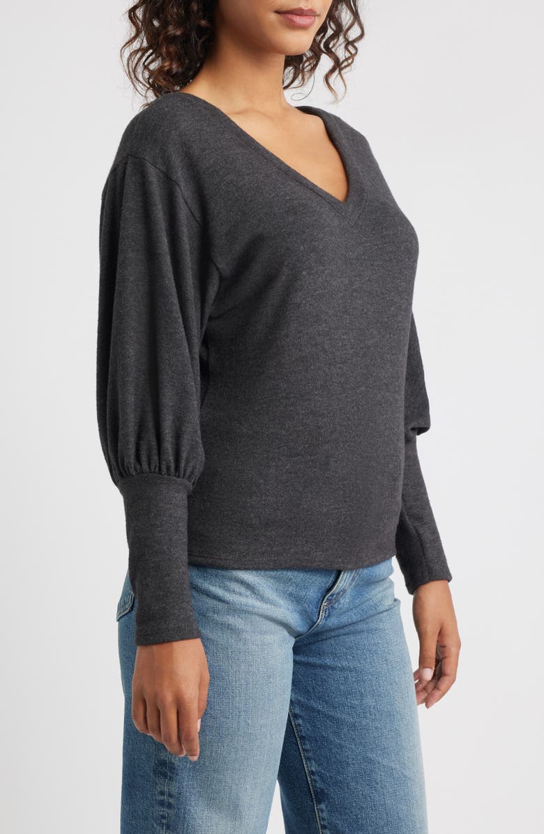 Loveappella Brushed Jersey Top, Alternate, color, Charcoal