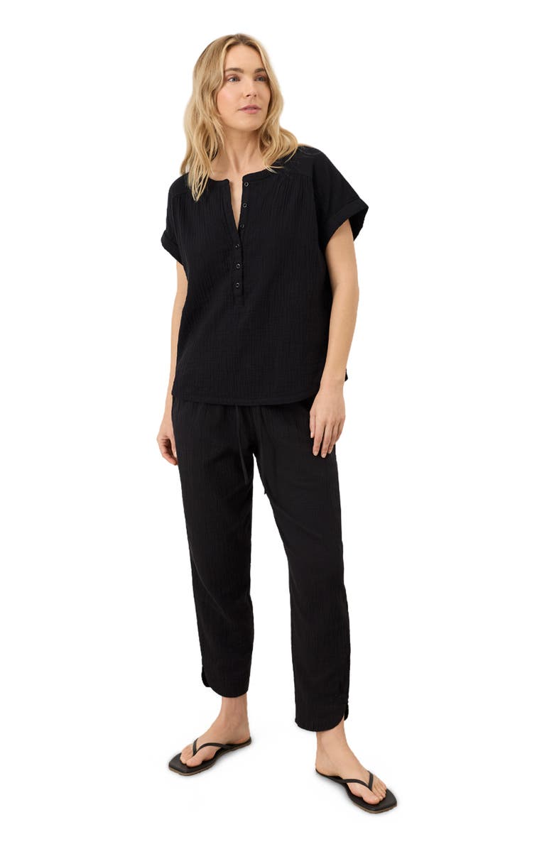 Pact Organic Cotton Coastal Double Gauze Short Sleeve Popover, Alternate, color, Jet Black