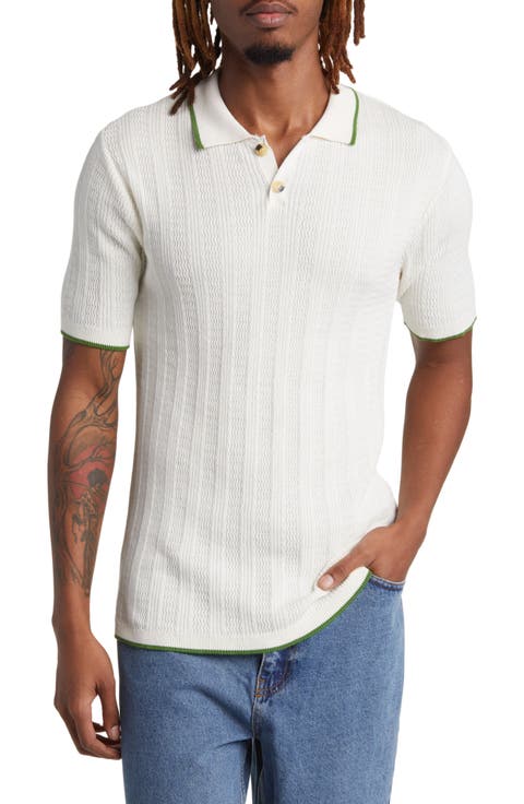 Tipped Wavy Rib Polo Sweater