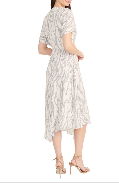Maggy London Abstract Print Asymmetric Midi Dress In Ivory/charcoal