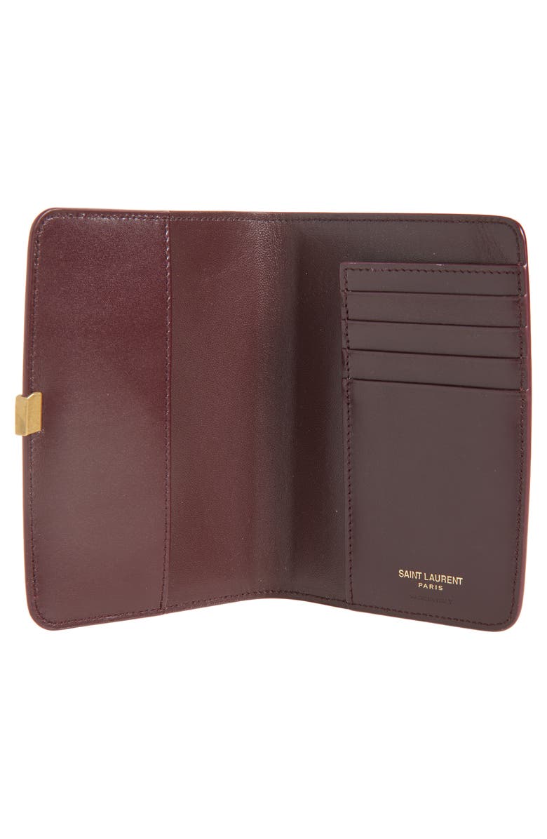 Saint Laurent Voltaire Box Leather Passport Case, Alternate, color, Hot Wine