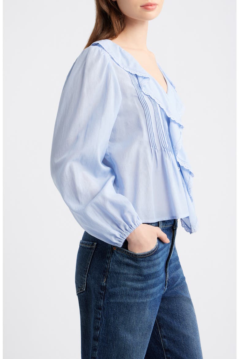 Lace Insert Ruffled Pintuck Long Sleeve Top, Alternate, color, TRANQUIL BLUE