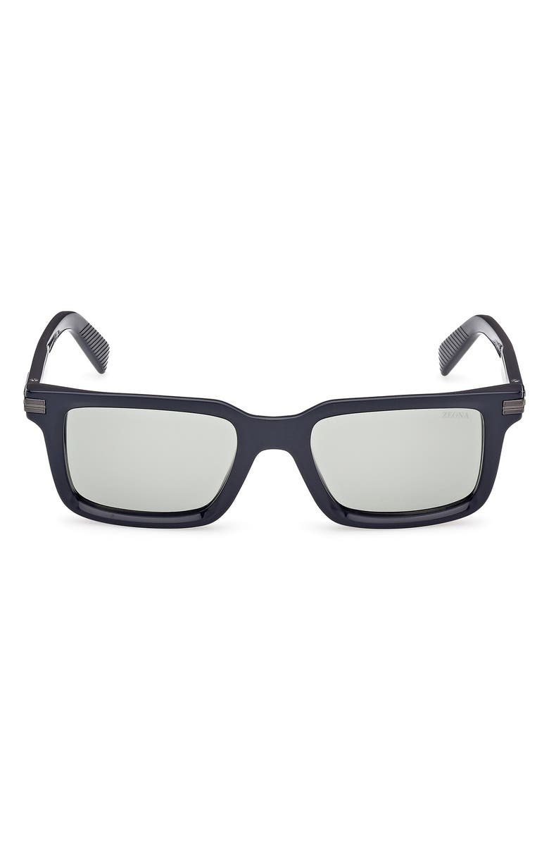 ZEGNA 53mm Rectangular Sunglasses, Main, color, Shiny Blue / Matte Gunmetal