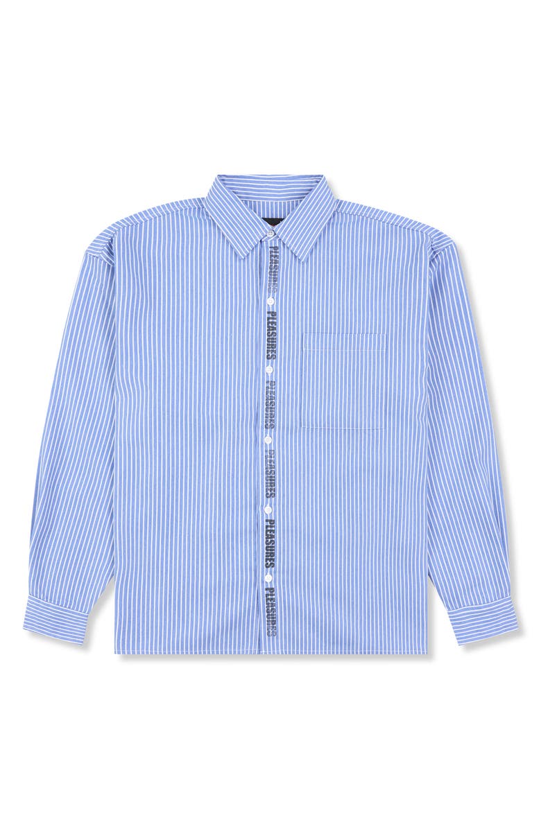 PLEASURES Impact Logo Stripe Cotton Blend Button-Up Shirt, Alternate, color, Blue