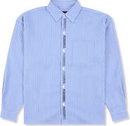 PLEASURES Impact Logo Stripe Cotton Blend Button-Up Shirt