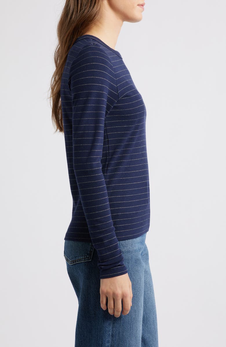 Marine Layer Lexi Stripe Sun-In Rib Long Sleeve T-Shirt, Alternate, color, Navy/ Gold