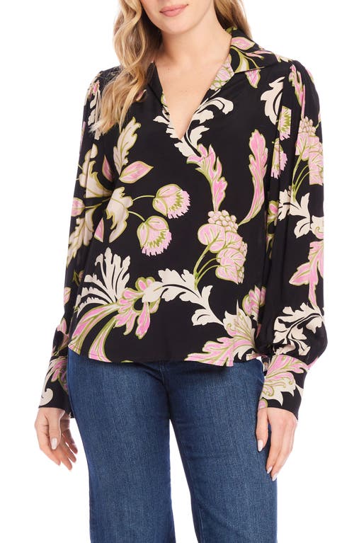 Karen Kane Print Blouson Top in Black Floral 