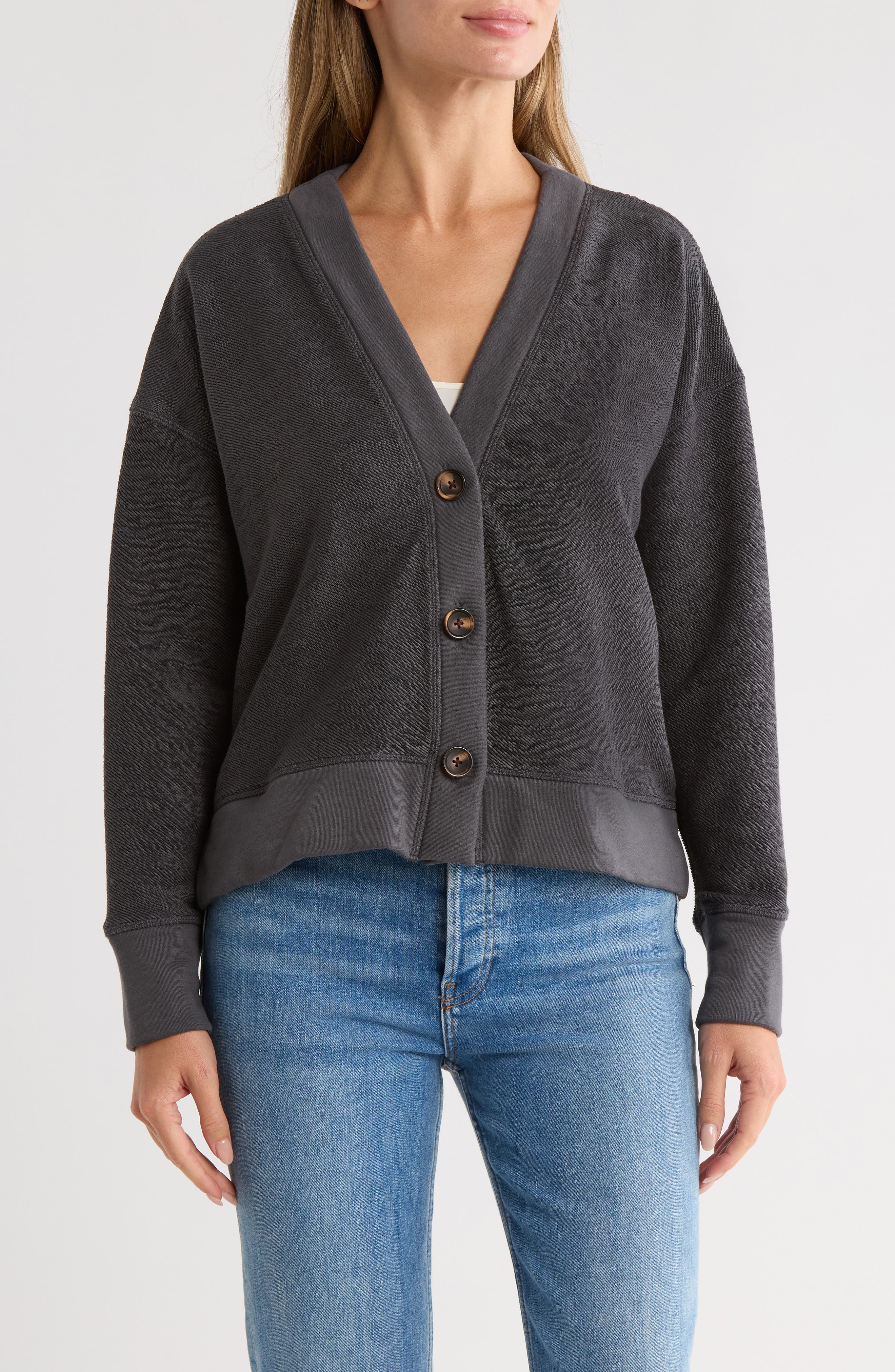 Splendid Reversed Terry V-Neck Cardigan