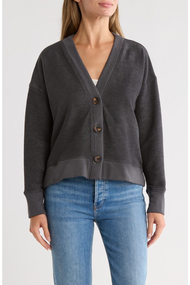 Reversed Terry V-Neck Cardigan, Main, color, LEAD GREY