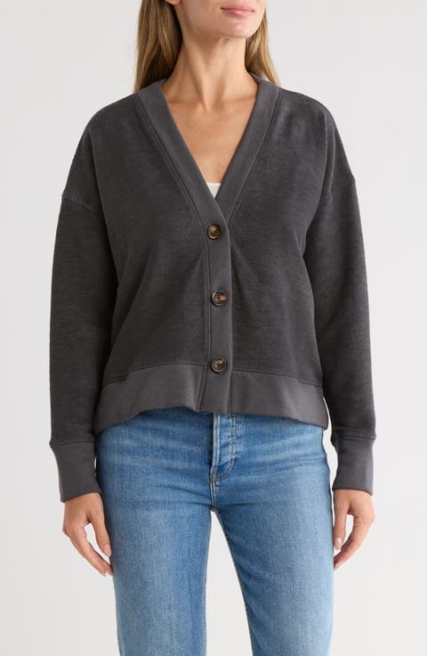 Reversed Terry V-Neck Cardigan