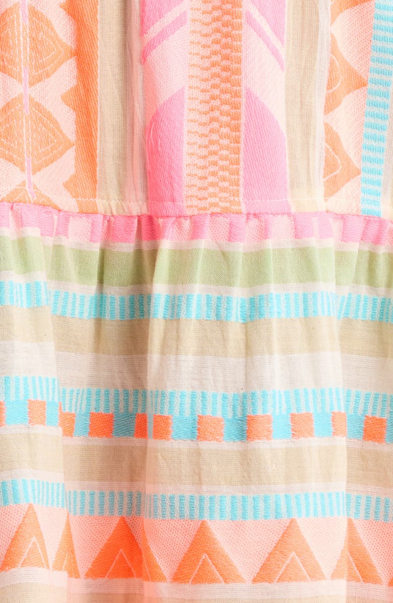 Elan Tiered Cotton Blend Cover-Up Dress, Alternate, color, Neon Aztec