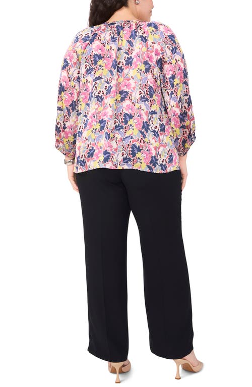 Shop Vince Camuto Floral Satin Button-up Shirt In Violet Blush