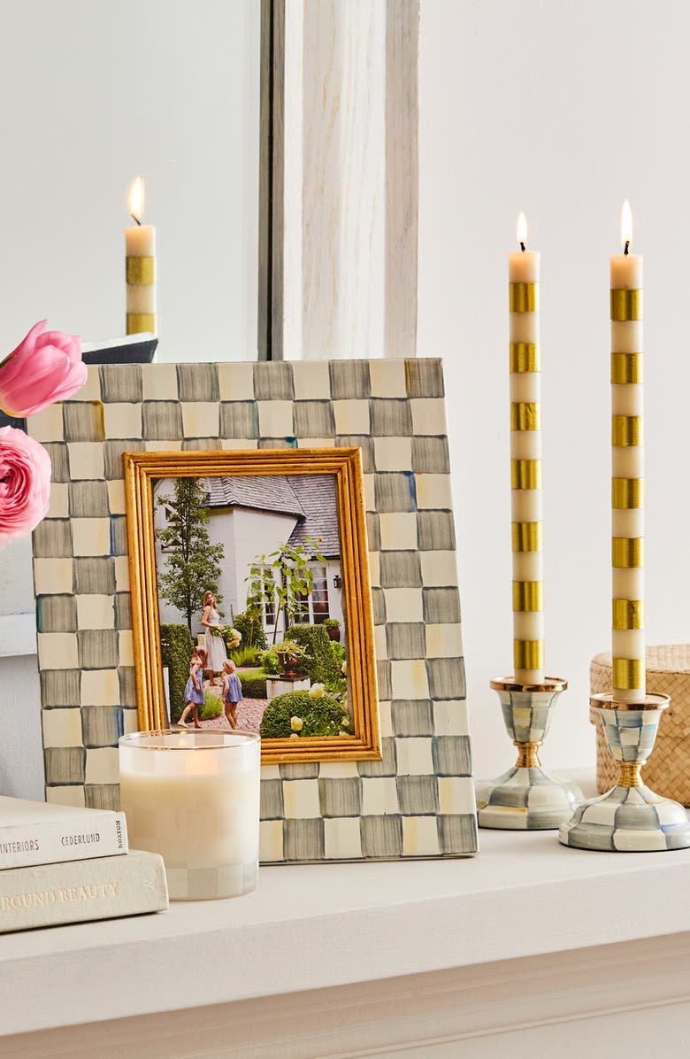 MACKENZIE CHILDS Sterling Check Enameled Steel 5 x 7-Inch Picture Frame, Alternate, color, Grey/ White