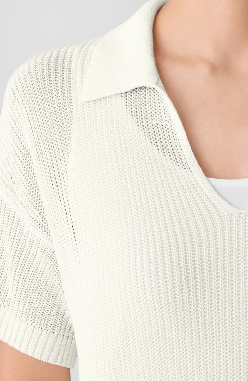 Eileen Fisher Cotton & Silk Split Neck Sweater In White
