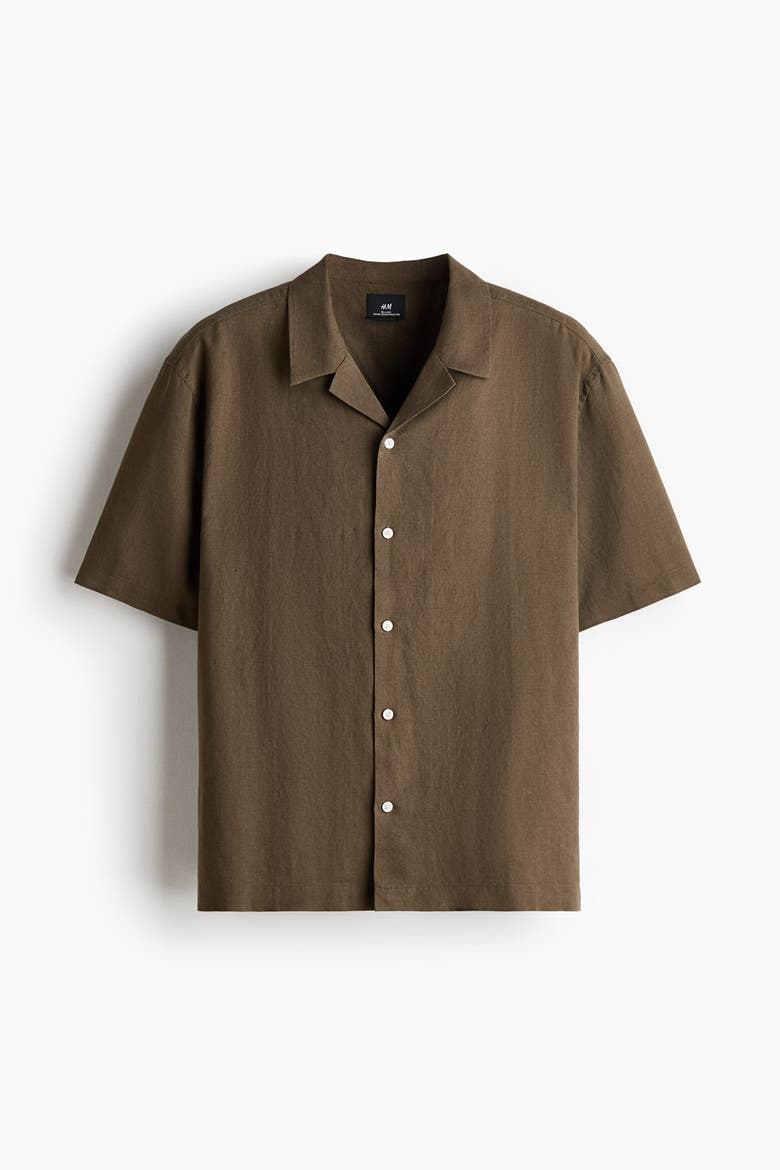 Relaxed Fit Linen-blend Resort Shirt, Alternate, color, Dark khaki green