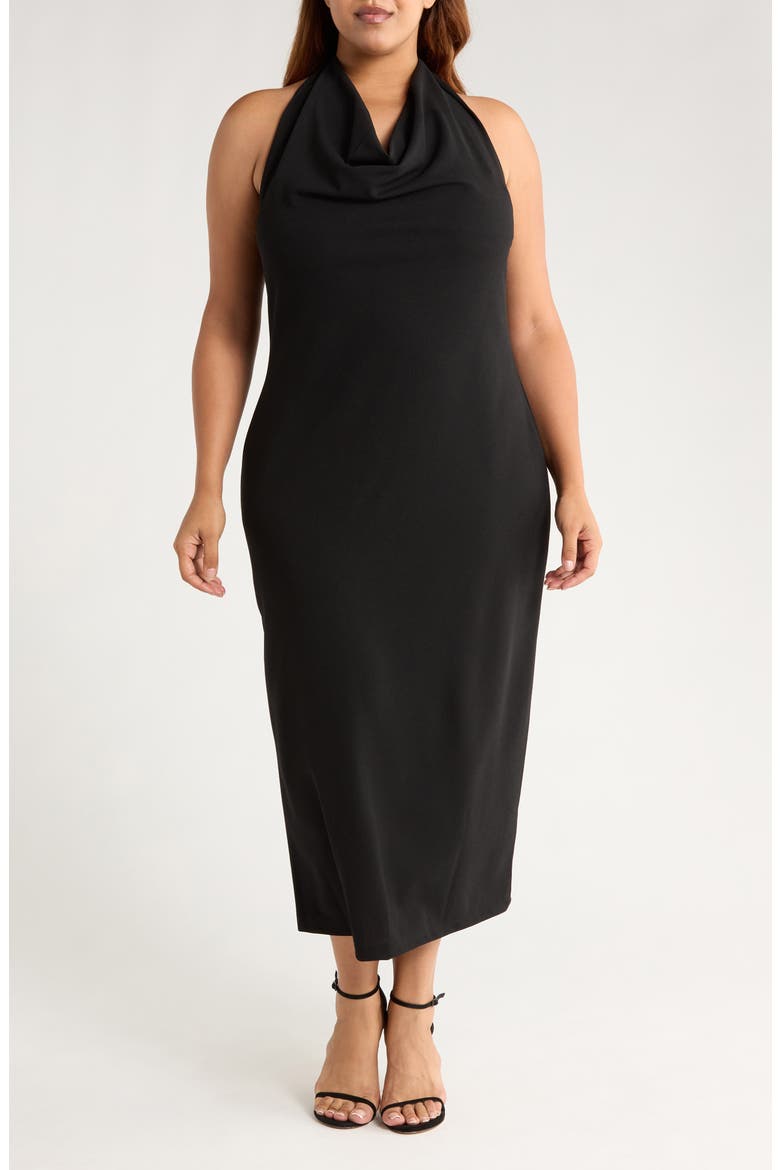 Draped Halter Neck Maxi Dress, Main, color, BLACK