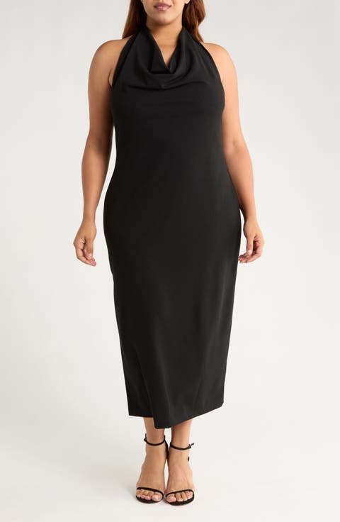 Draped Halter Neck Maxi Dress (Plus)