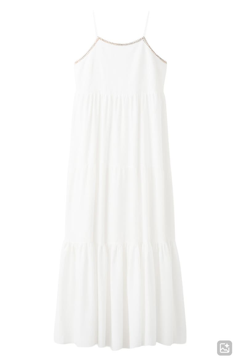 Sequin Beaded Trim Tiered Maxi Dress, Alternate, color, OFF WHITE