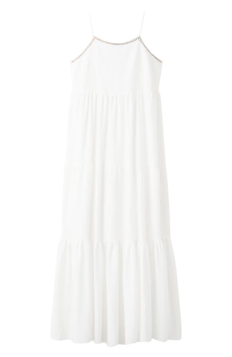 MANGO TEEN Sequin Beaded Trim Tiered Maxi Dress, Alternate, color, Off White
