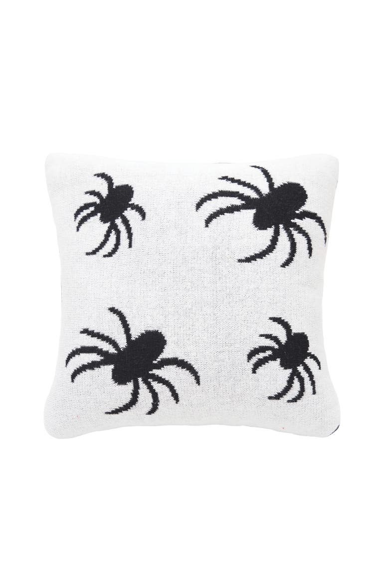 Halloween Spiders Themed Reversible Knit Small Petite Accent Pillow 12" x 12", Alternate, color, White