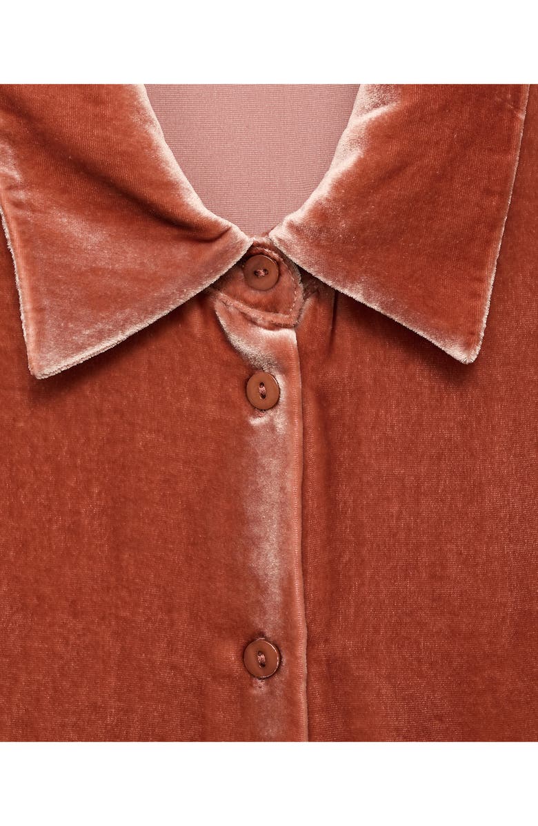MANGO Velvet Button-Up Shirt, Alternate, color, Burnt Orange