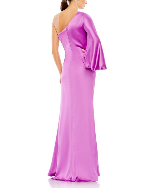 Mac Duggal Satin One Shoulder Puff Sleeve Gown