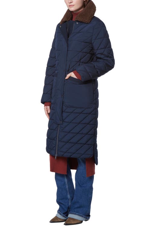 Andrew Marc Maxine Quilted Coat With Faux Shearling Collar In Blue