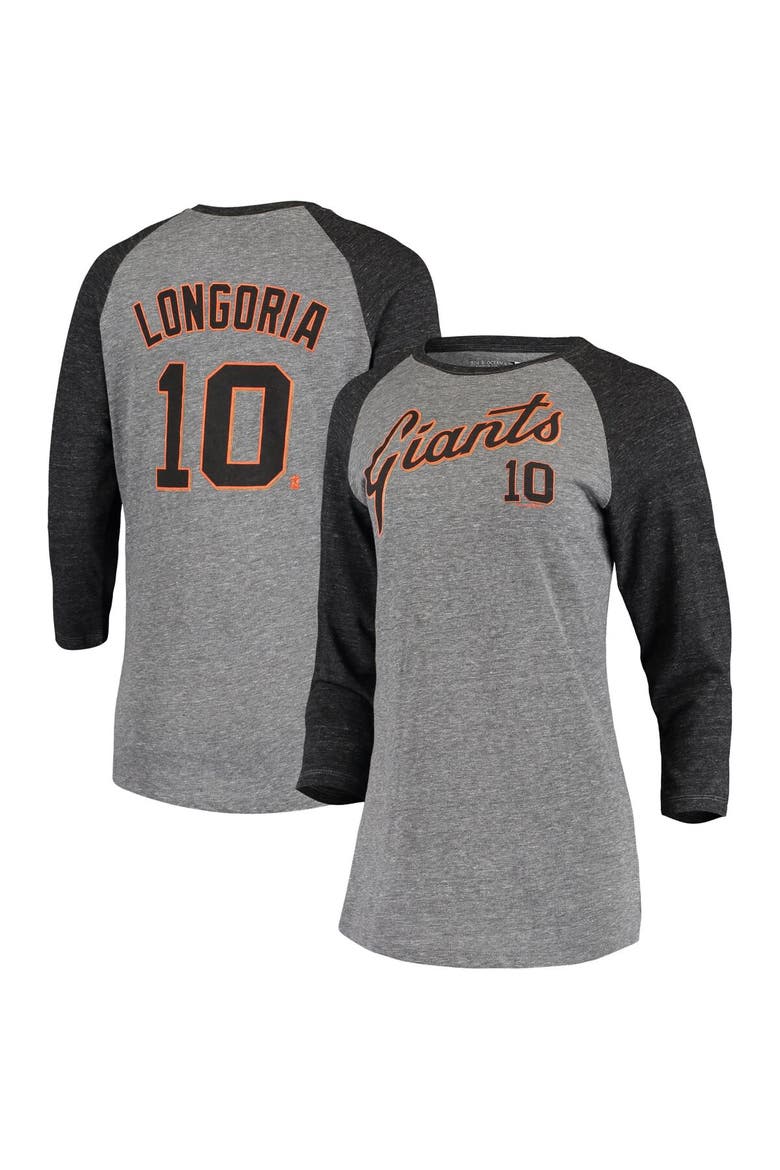 Women's 5th & Ocean by New Era Evan Longoria Gray San Francisco Giants Script Name & Number Raglan Tri-Blend 3/4-Sleeve T-Shirt, Main, color, Gray
