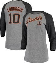 5TH AND OCEAN BY NEW ERA Women's 5th & Ocean by New Era Evan Longoria Gray San Francisco Giants Script Name & Number Raglan Tri-Blend 3/4-Sleeve T-Shirt