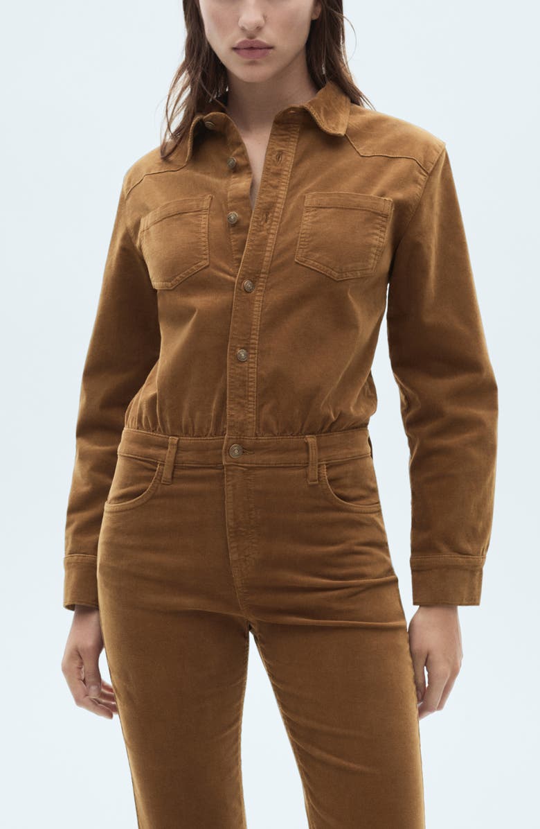 MANGO Long Sleeve Flare Leg Corduroy Jumpsuit, Alternate, color, 