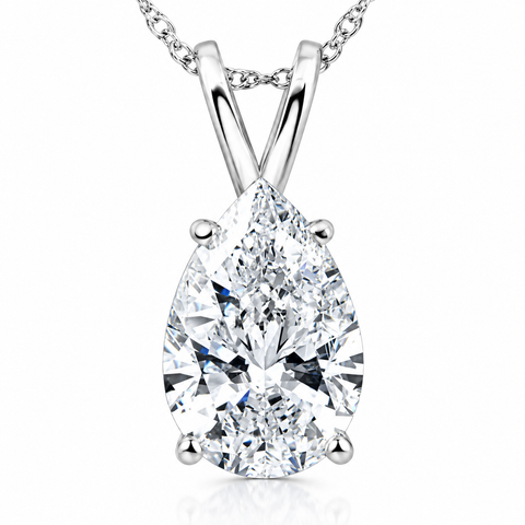 Certified 2 Ct Pear Shape Lab Grown Diamond Pendant 14k Gold Necklace