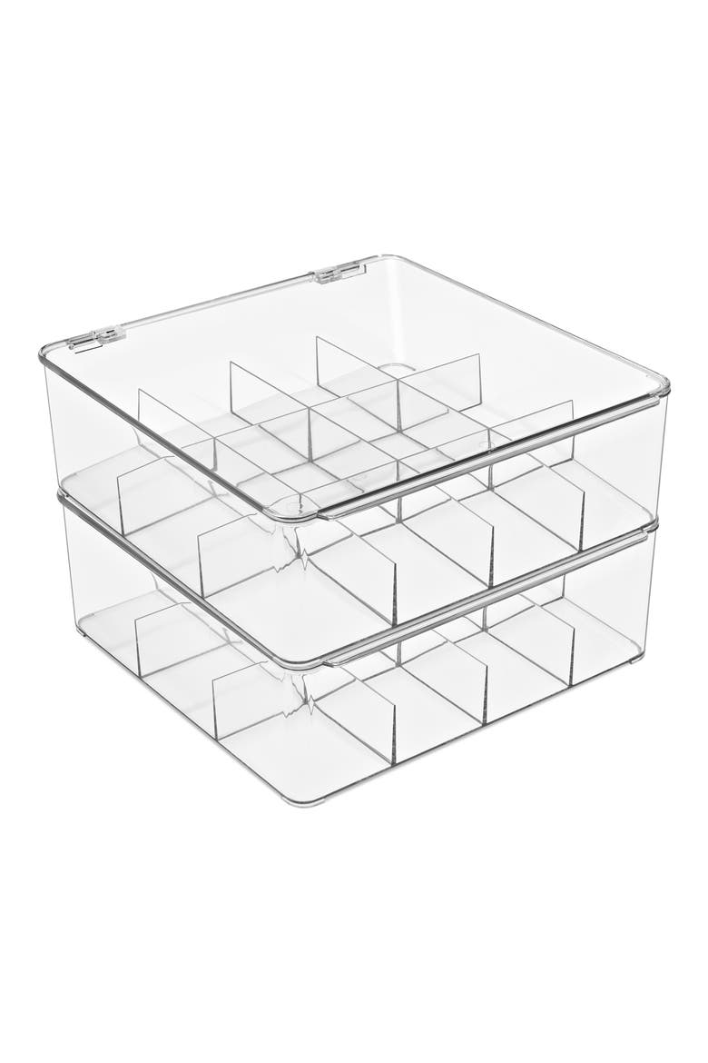 Set of 2 Stackable Tea Bag Organizers, Main, color, CLEAR
