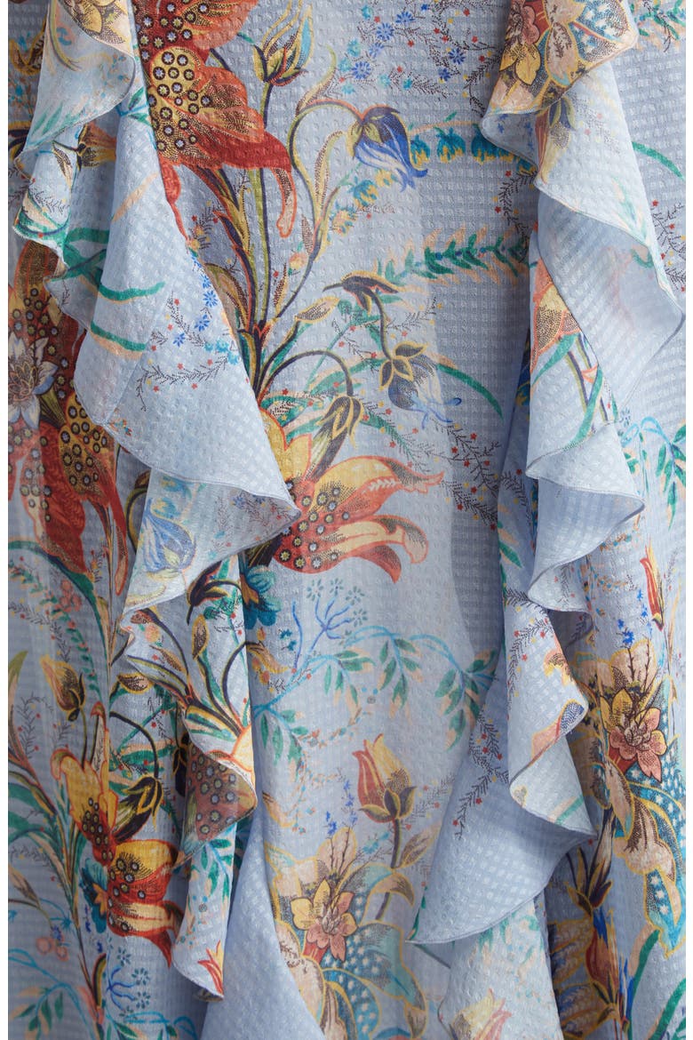 Floral Ruffled Check Jacquard Gown, Alternate, color, PRINT ON PALE BLUE BASE