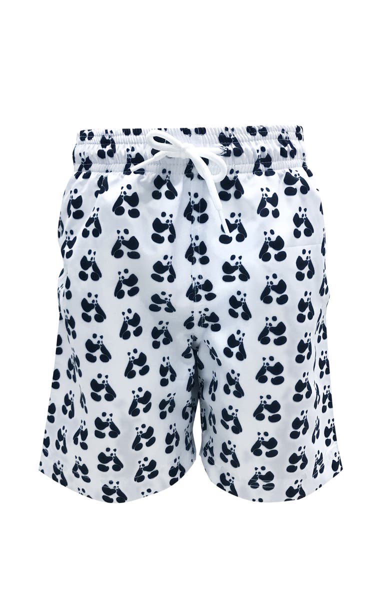 NESSI BYRD Kids' Panda Print Long Quick-Dry Swim Trunks, Main, color, White