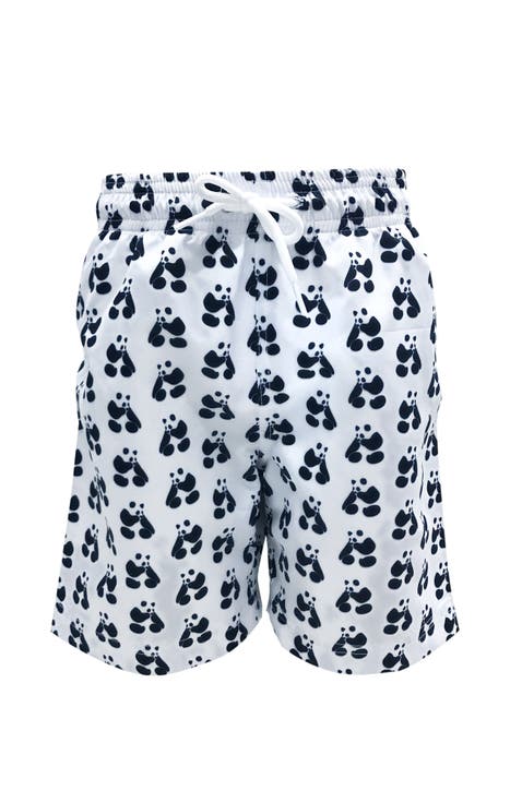 Kids' Panda Print Long Quick-Dry Swim Trunks