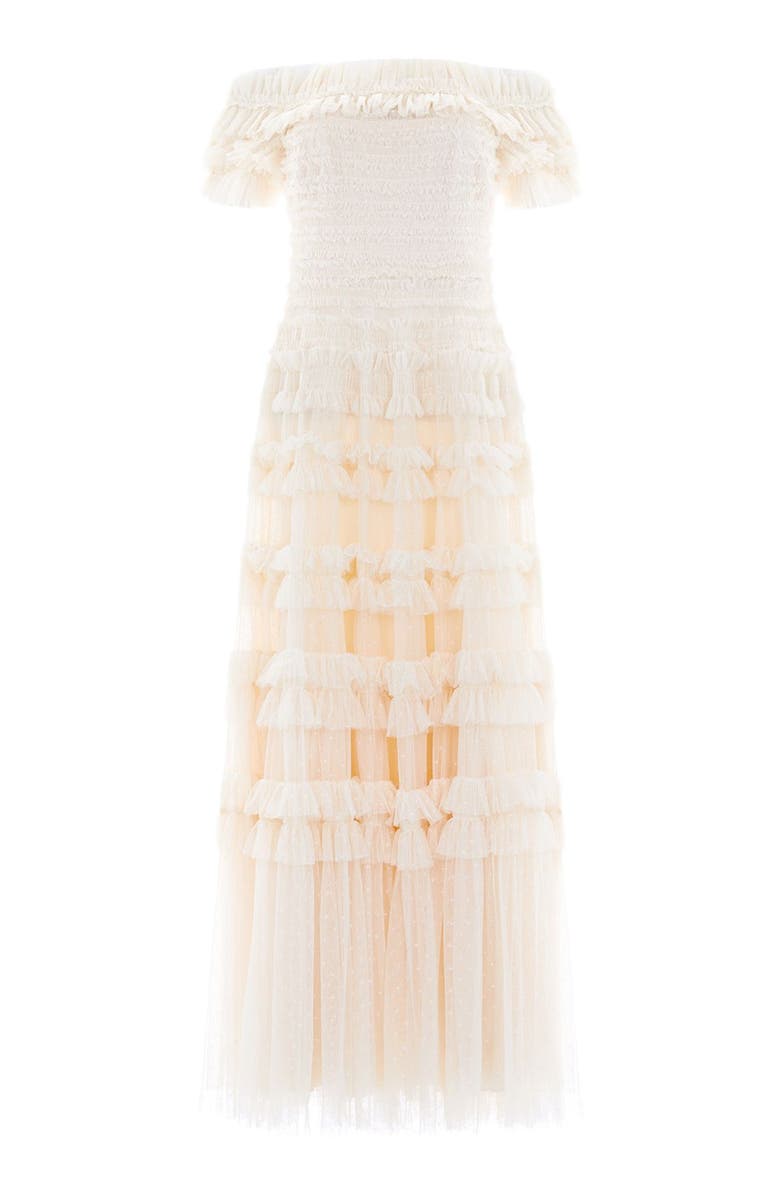 Needle & Thread Lisette Ruffle Off-Shoulder Gown, Alternate, color, Champagne