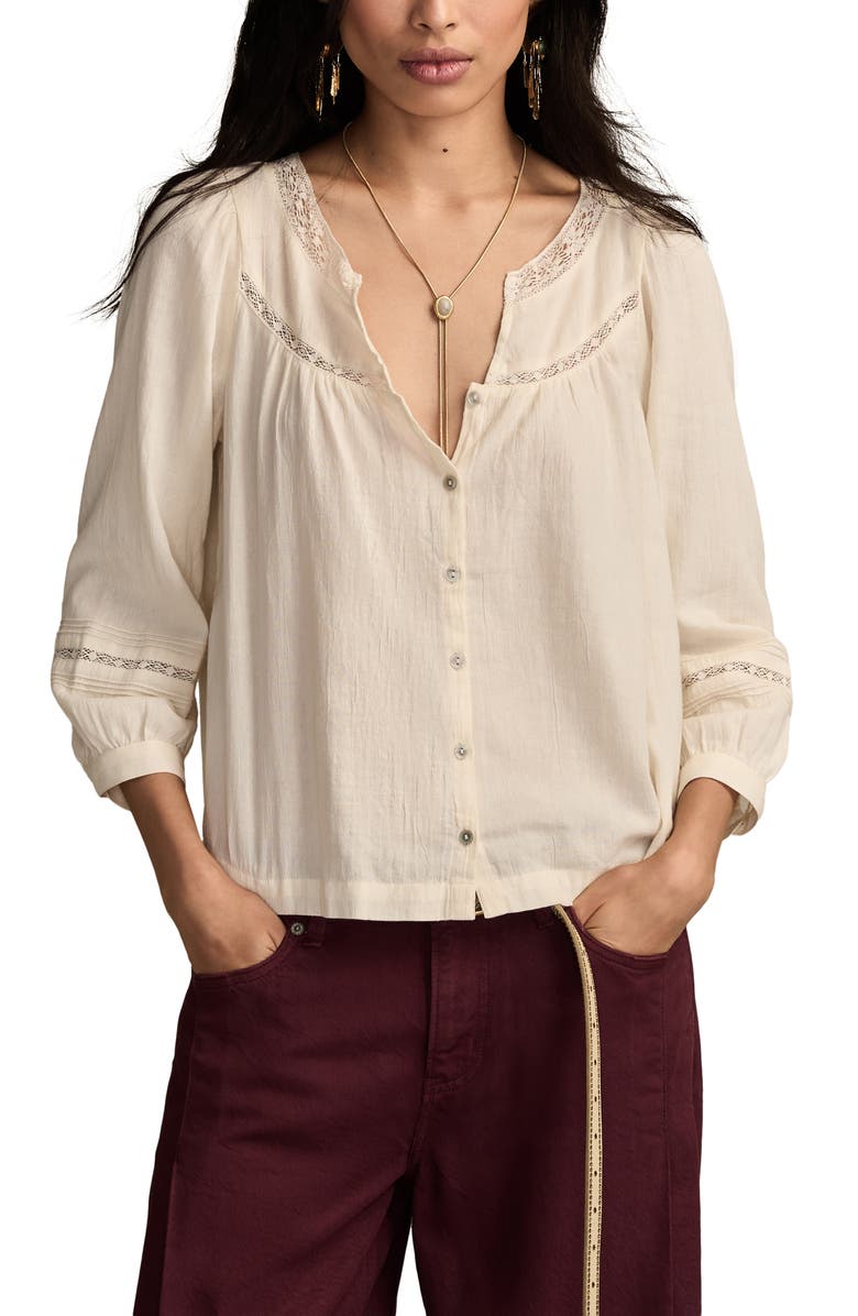 Lucky Brand Lace Detail Cotton Top, Main, color,