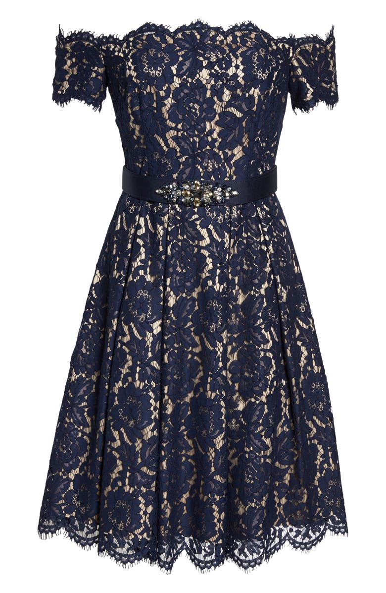 Eliza J Embellished Lace Fit & Flare Dress, Alternate, color,