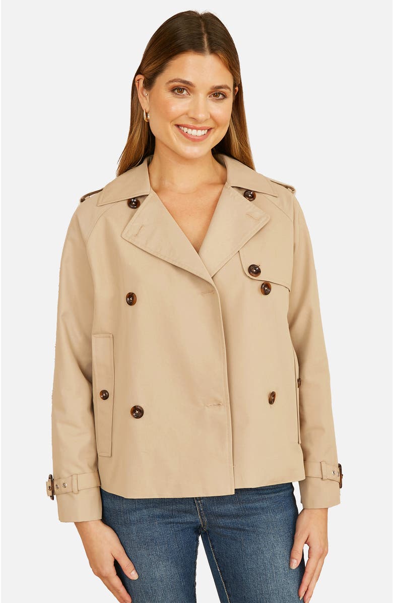 Yumi Cropped Trench Jacket With Pockets, Main, color, Beige