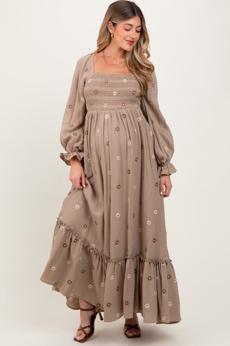 Long Sleeve Floral Accent Dress, Main, color, Grey