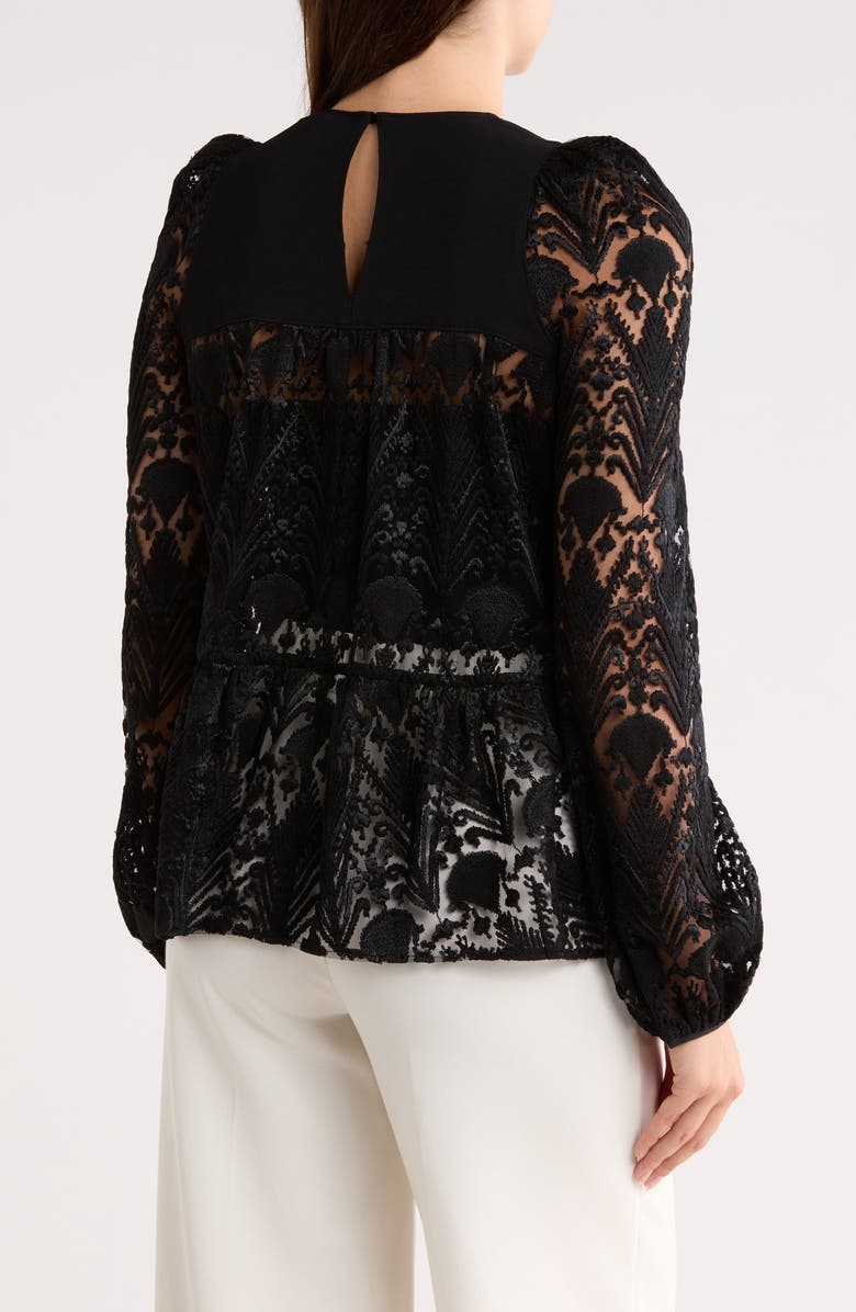 Longchamp Lace Long Sleeve Top, Alternate, color, Black