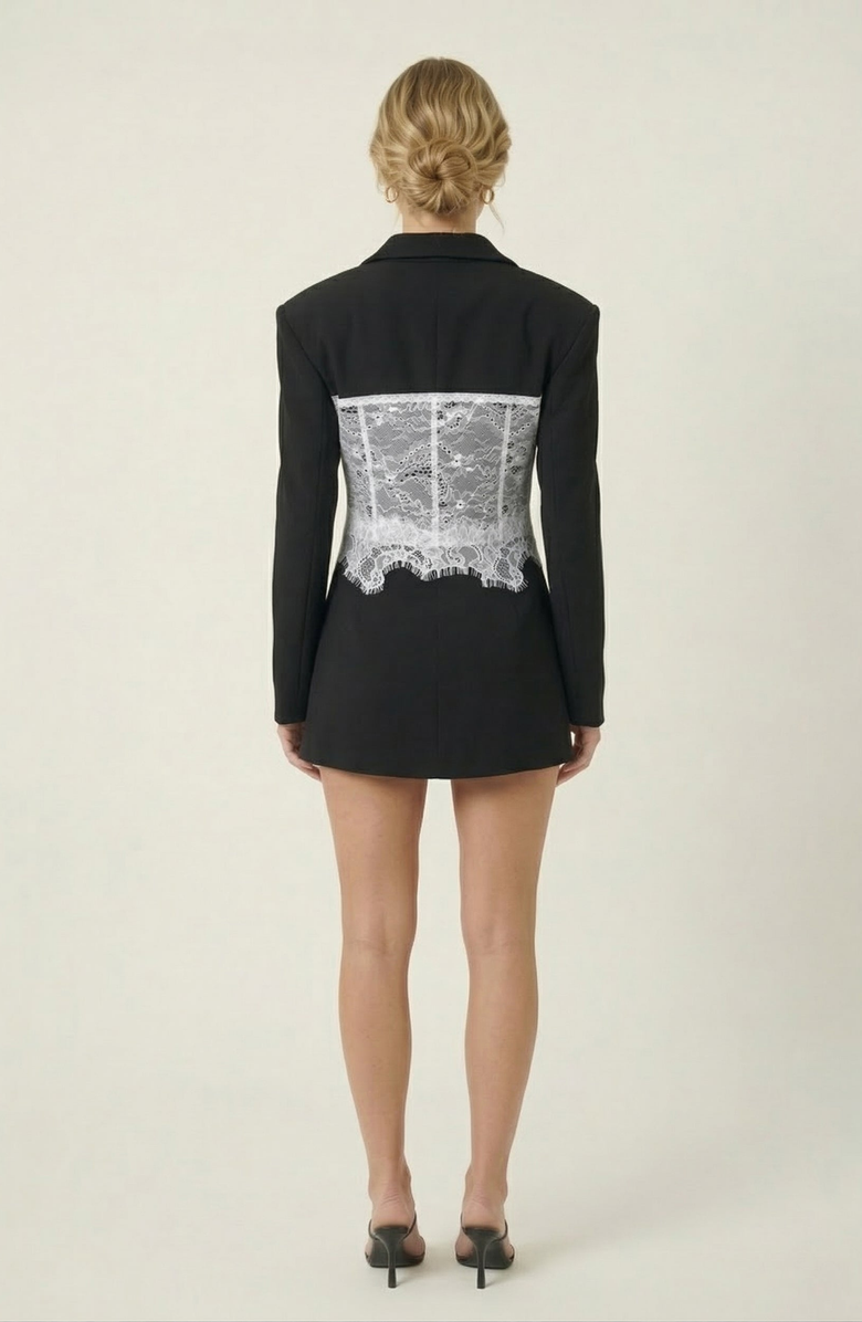 Modenaire Lace Corset Detail Blazer, Alternate, color, Black / White