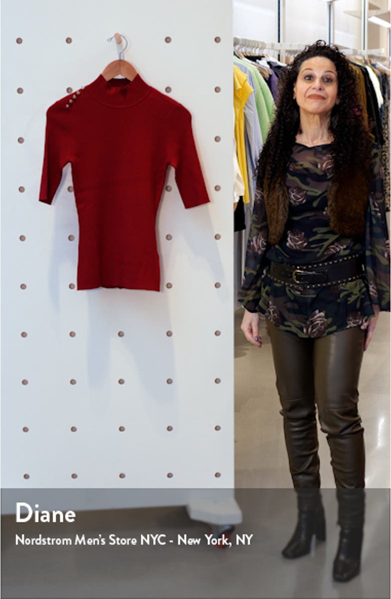 Tansiey Button Detail Ribbed Mock Neck Sweater, sales video thumbnail