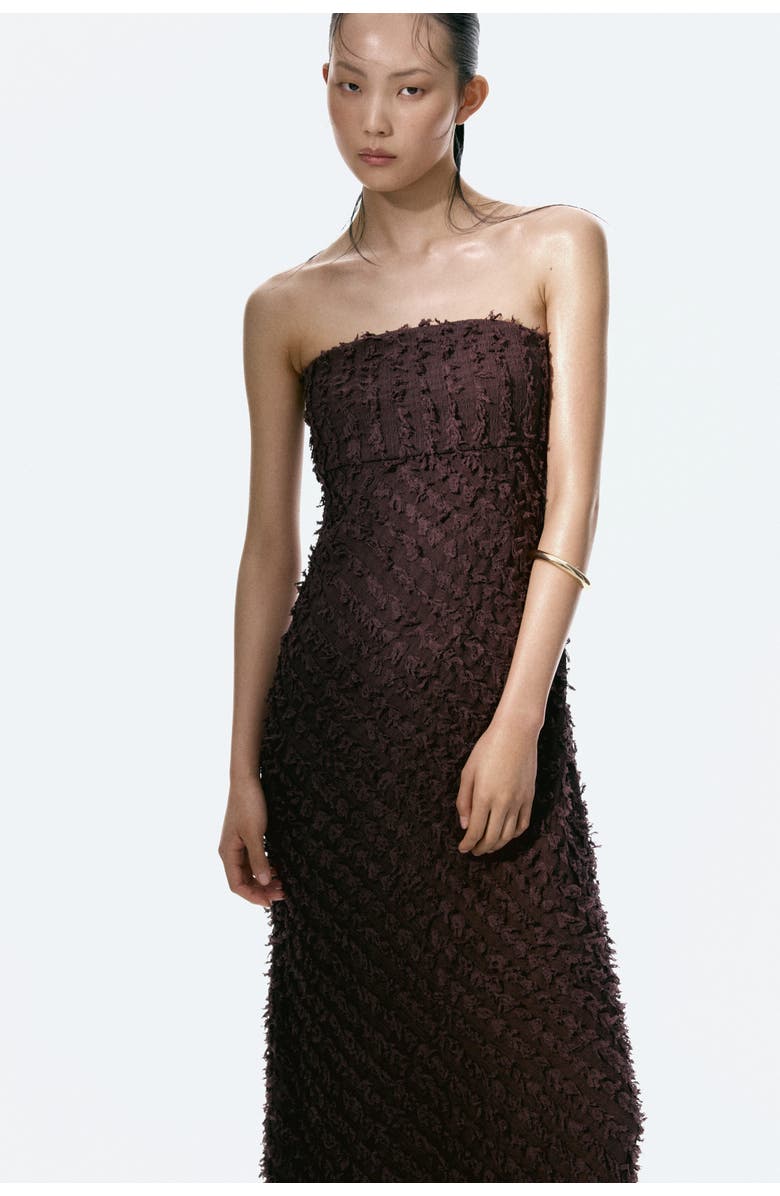 H&M Frayed bandeau dress, Alternate, color, Dark Brown
