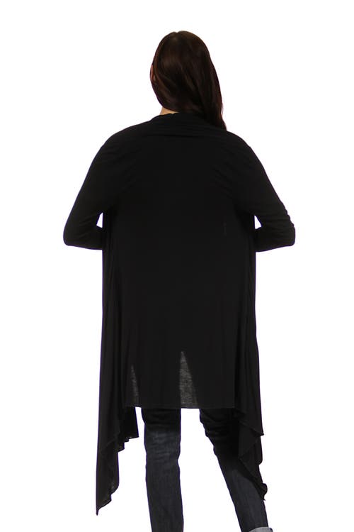 24seven Comfort Apparel Extra Long Open Front Maternity Cardigan In Black