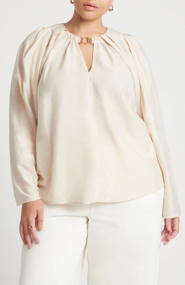 ELOQUII Toggle Detail Voluminous Sleeve Top, Main, color, 