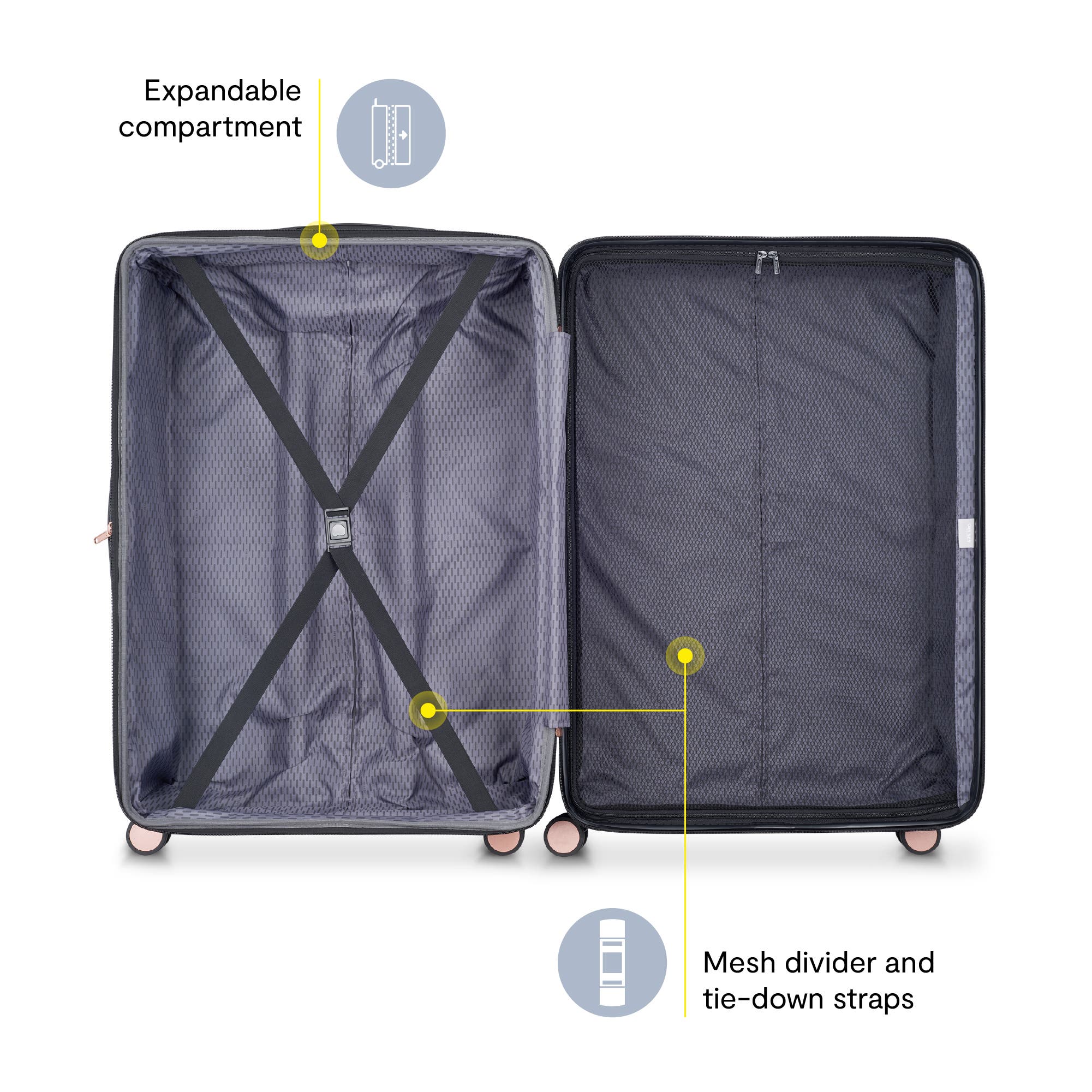 Delsey Paris Alexis Hardside  25-Inch Medium Checked Expandable Spinner Luggage, Alternate, color, Black/Rose Gold