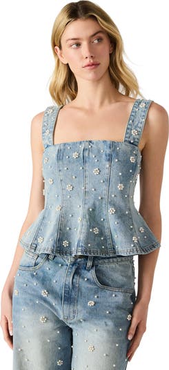 Steve Madden Fiorella Beaded Peplum Denim Tank | Nordstrom
