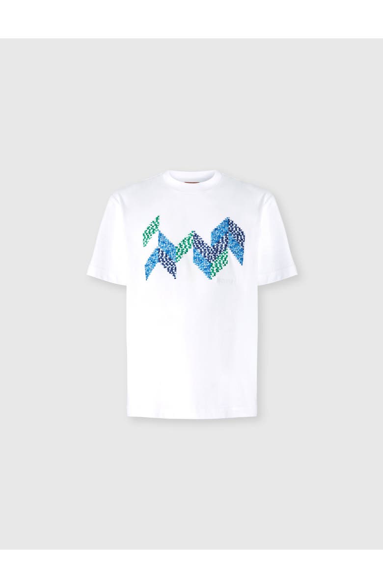 Missoni Short Sleeve T-shirt With Flame Zigzag Insert And Logo, Alternate, color, White