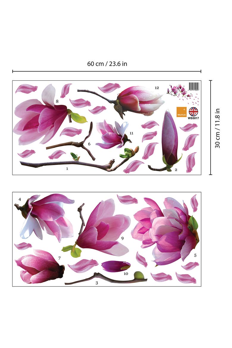 Magnolia Flower Decal Sticker Wall Decoration - Pack of 3, Alternate, color, PINK